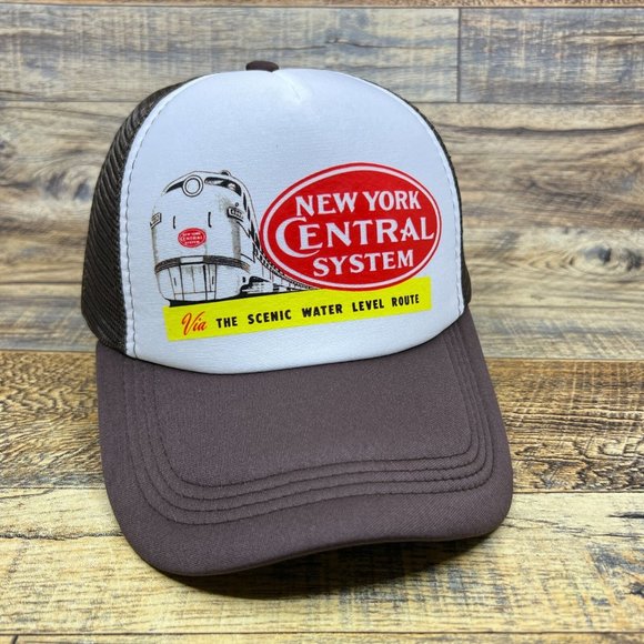 Defunct New York Central Railroad Mens Trucker Hat Brown Snapback Baseball Cap - Picture 1 of 8